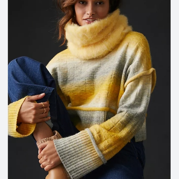 Anthropologie Pilcro Ombre‎ Yellow Striped Cropped Sweater - Picture 15 of 15